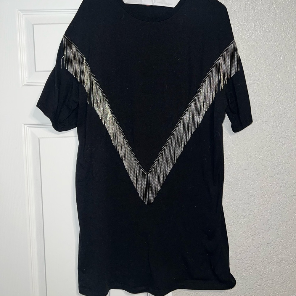 Black Dress with Chain Fringe Detail